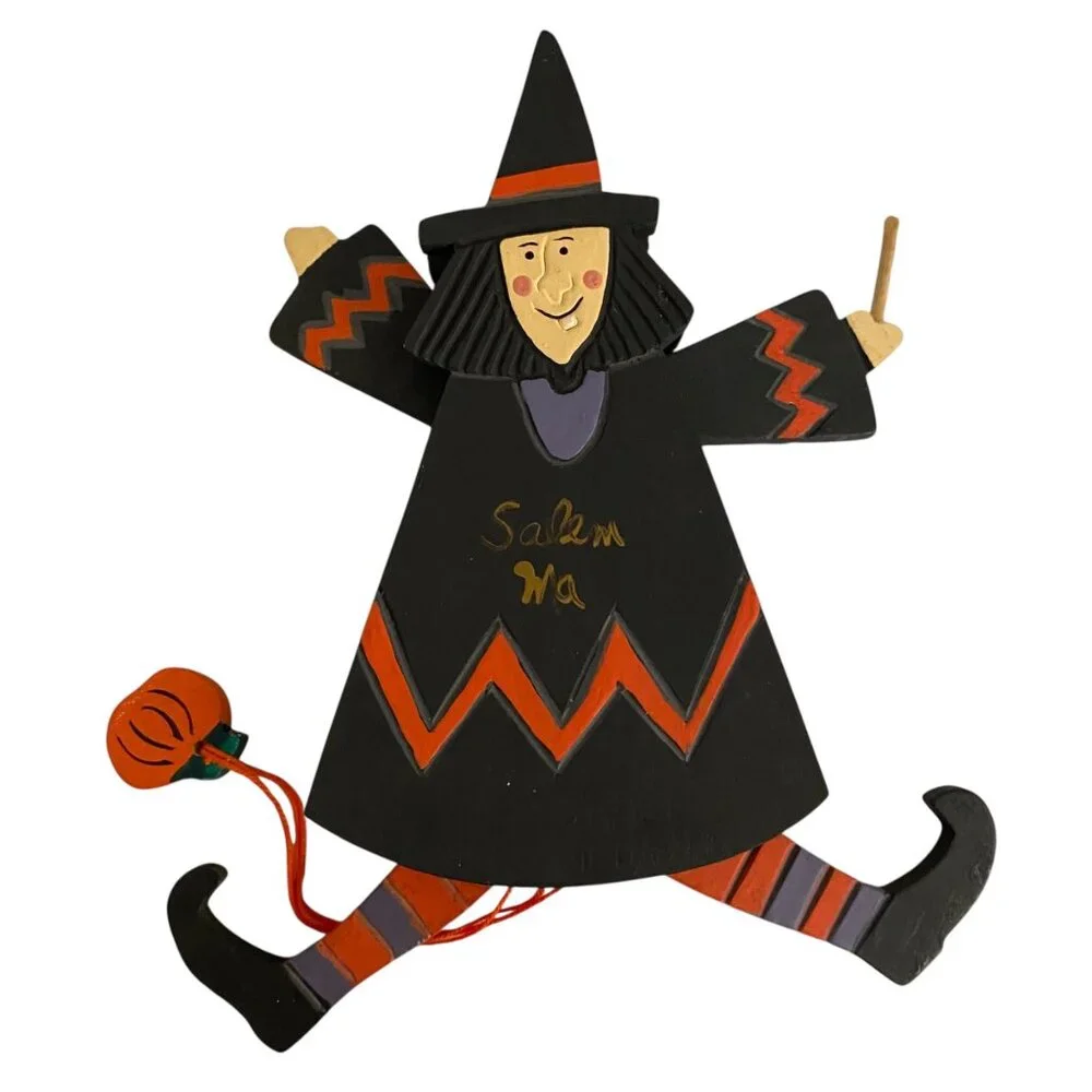 Vtg Salem MA Wooden Witch Hanging Decoration 9
